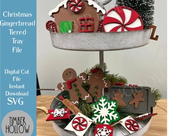 Christmas Gingerbread Tiered Tray SVG - Christmas File - Gingerbread Laser Cut Files - Glowforge Vector File