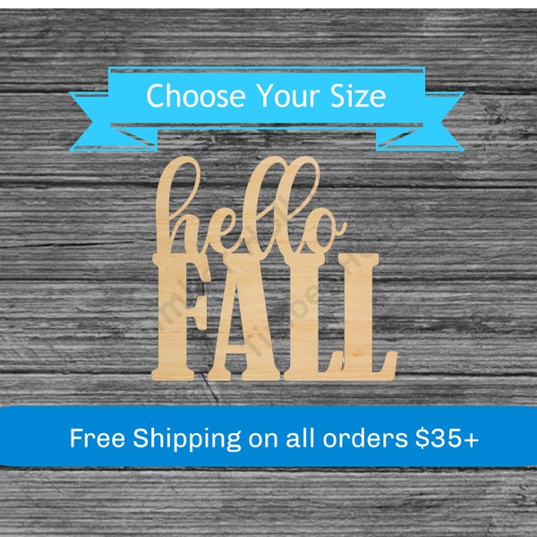 Hello Fall Unfinished Wood Cutout - Laser Cut Words - Wreath Making Supplies - Home Decor Sign  Multiple Sizes