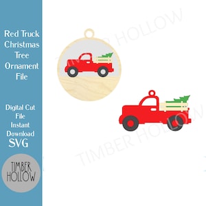 Red Farm Truck Ornament SVG - Christmas Ornament File - Personalized Laser Cut Files - Glowforge Vector File