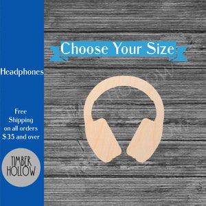 May include: A wooden cutout of headphones. The headphones are light brown and have a simple, clean design. The text "Choose Your Size" is above the headphones.