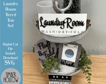 Laundry Room Tiered Tray SVG - Laser Cut Files - Glowforge Vector File
