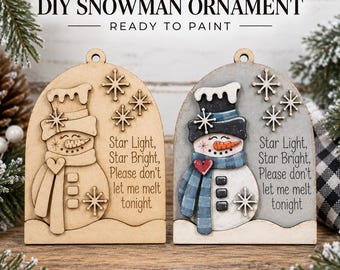 DIY Snowman Christmas Ornament, Unfinished Wood Ornament, Paint Your Own Snowman, Christmas Craft, Laser Cut Wood Ornament
