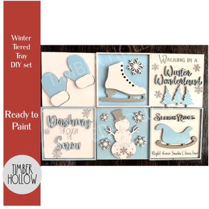 Sleigh Ride Unfinished Leaning Ladder DIY Set - Tiered Tray Christmas Decorations - Elf Laser Cut Wood Blanks