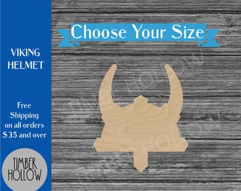 Viking Helmet Unfinished Wood Cutout - Laser Cut Medieval Decor - Multiple Sizes Blanks