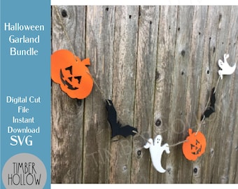 Halloween slinger bundel SVG - Halloween bannerbestand - Halloween lasergesneden bestanden - Glowforge vectorbestand