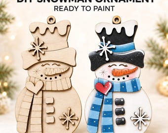 DIY Snowman Christmas Ornament, Unfinished Wood Ornament, Paint Your Own Snowman, Christmas Craft Kit, Laser Cut Wood Ornament