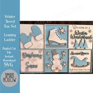 Sleigh Ride Tiered Tray SVG - Christmas File - Winter Laser Cut Files - Glowforge Vector File Leaning Ladder