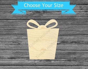 Present Unfinished Wood Cutout - Laser Cut Christmas Birthday Gift - Multiple Sizes Blanks