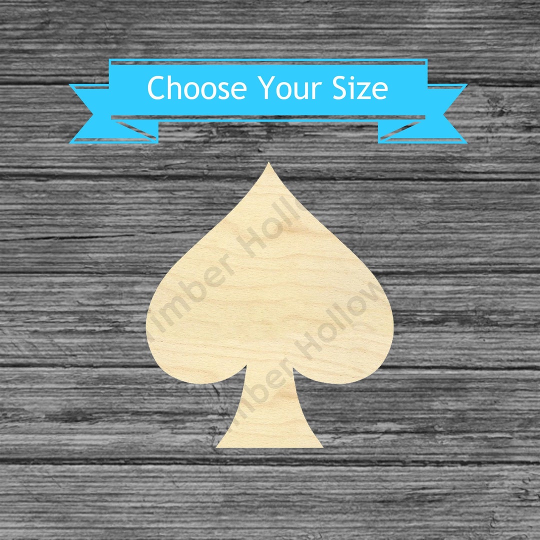 Spade Wood Cutout Laser Cut Playing Card Shape Multiple Sizes Wood