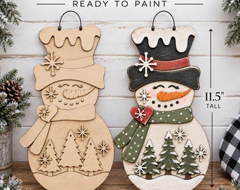 DIY Snowman Door Hanger, Unfinished Wood Christmas Craft, Paint Your Own Snowman, Winter Door Decor, Laser Cut Wood Sign
