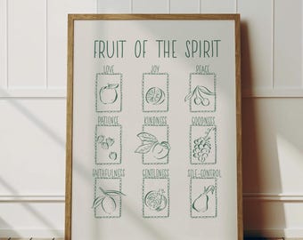 Arte mural imprimible del fruto del Espíritu - Descarga digital de versículos bíblicos cristianos - Decoración minimalista de las Escrituras para el hogar o la habitación de los niños