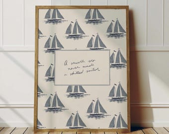 Arte de pared con cita náutica, "Un mar en calma nunca hizo un marinero experto", imprimible, decoración de velero, arte de pared costero, descarga digital