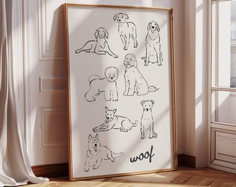 Impresión de arte de pared de perro, impresión de arte de descarga digital, regalo para amantes de los perros, póster de perro, ilustración de perro, arte de perro, impresión de arte linda