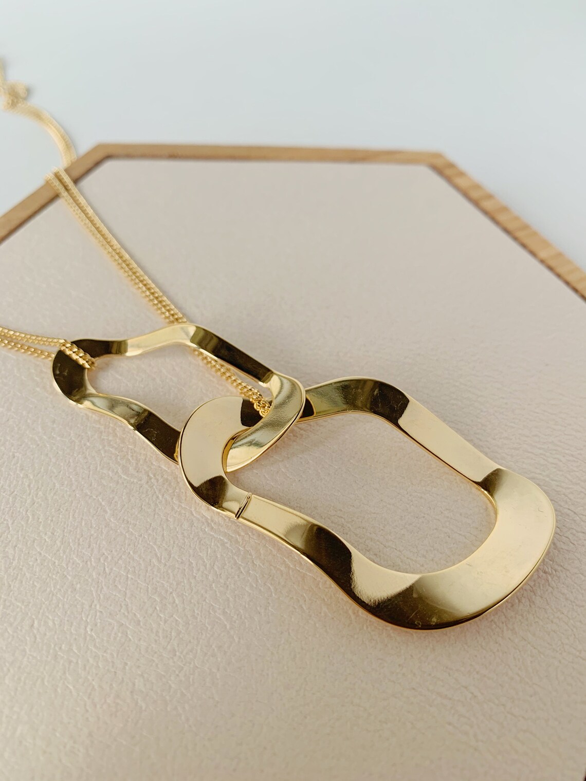 Gold Interlock Double Strand Chain Necklace Etsy