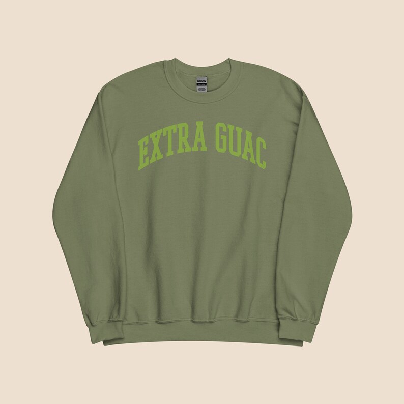 Guacamole Sweatshirt Perfect Gift for Avocado Lovers, Trendy Vegan T-shirt, 'Extra Guac' Print, Ideal for Burrito, Chips and Dip Fans. image 1