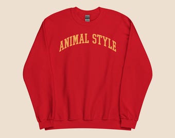 Animal Style Sweatshirt – Funny Unisex Crewneck for Burger Lovers, Fast Food Fan Gift, Oversized Retro Foodie Sweatshirt