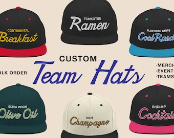 Custom Bulk Premium Team Embroidered Throwback Style Matching Hats Personalized for Teams, Events, Merch and Groups