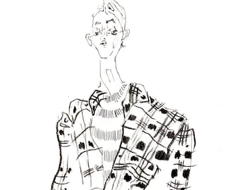 Impressão de ilustração de moda em carvão e tinta
