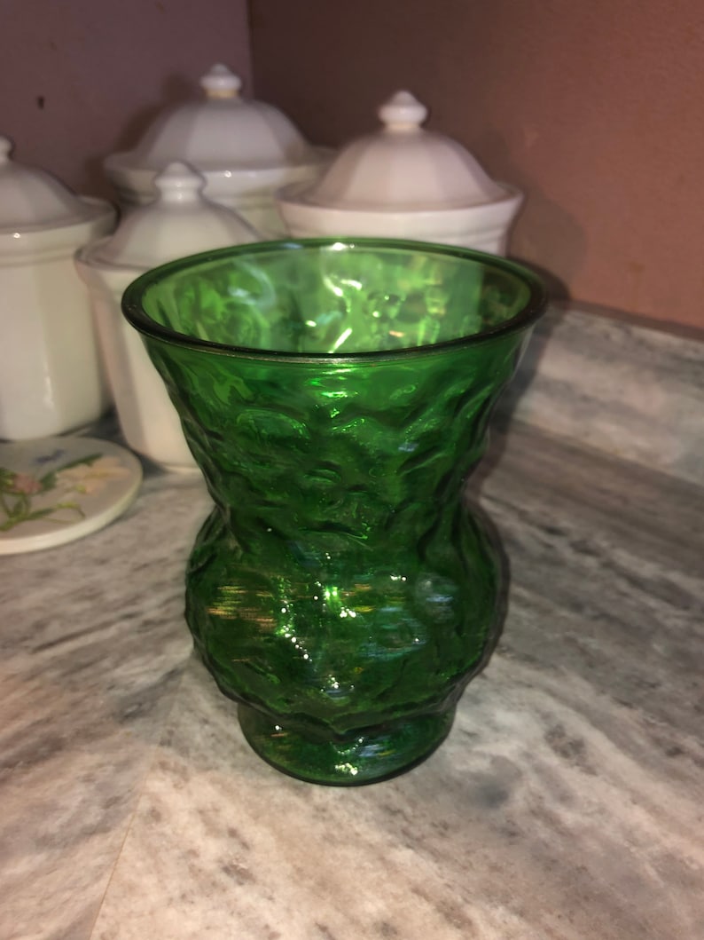 Vintage E.O Brody Emerald Green Crinkle Glass Vase boho decor