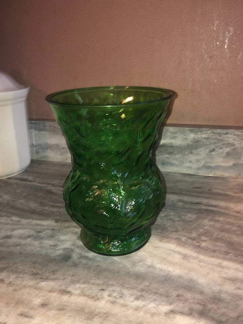 Vintage E.O Brody Emerald Green Crinkle Glass Vase boho decor