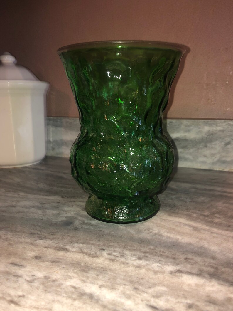 Vintage E.O Brody Emerald Green Crinkle Glass Vase boho decor