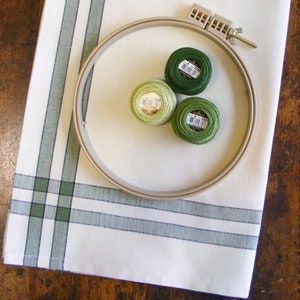 Dunroven House Sage Green Stripe Tea Towel