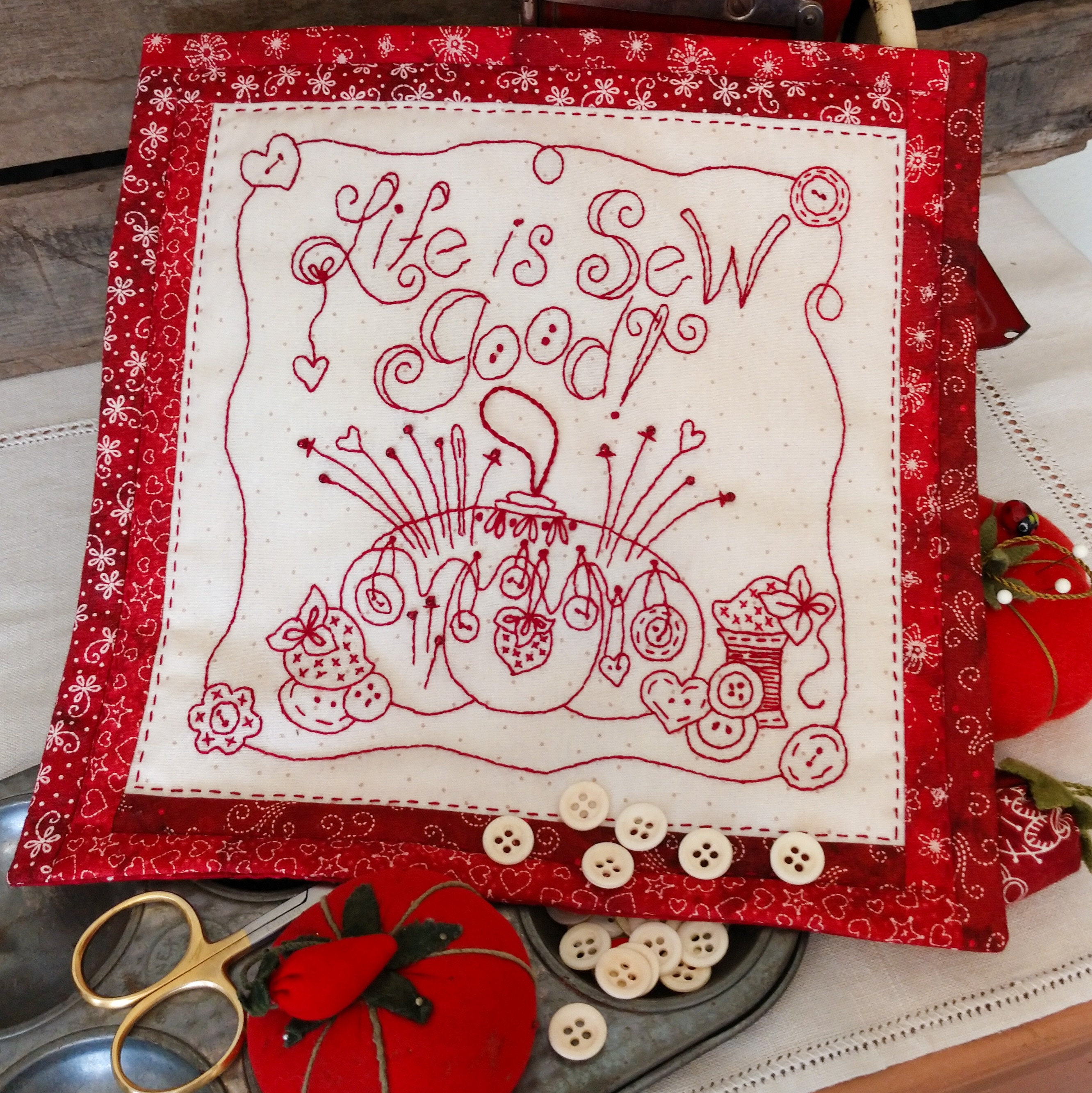 The RedWork Kitchen - Hand Embroidery Pattern - Shipped