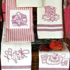 The RedWork Kitchen Tea Towels - Hand Embroidery Pattern