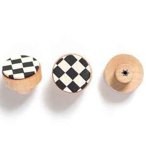 Custom Handmade Textured Surface Checkered Colorful Polymer Clay Wood Knobs In multiple Colors [For Bedroom or Nursery Dresser Décor]