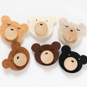 Custom Felt Woodland Bear Wood Knobs With Felt Faces In Multiple Colors For Kids Bedroom or Nursery Dresser Décor image 6