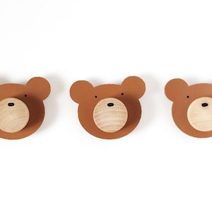 Custom Wood Woodland Bear Wood Knobs With Wood Faces In Brown  [For Kids Bedroom or Nursery Dresser Décor]