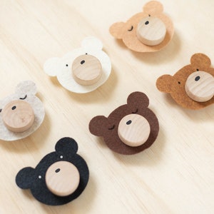 Custom Felt Woodland Bear Wood Knobs With Felt Faces In Multiple Colors For Kids Bedroom or Nursery Dresser Décor image 5