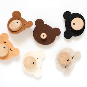 Custom Felt Woodland Bear Wood Knobs With Felt Faces In Multiple Colors For Kids Bedroom or Nursery Dresser Décor image 8