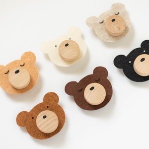 Custom Felt Woodland Bear Wood Knobs With Felt Faces In Multiple Colors For Kids Bedroom or Nursery Dresser Décor image 9
