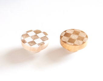 Custom Handmade Painted Checkered Wood Knobs In multiple Finishes [For Bedroom or Nursery Dresser Décor]