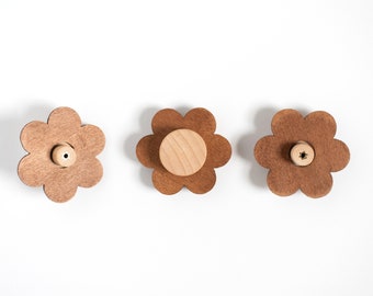 Handmade Wood Daisy Knobs With Stained Wood Petals [For Boho Bedroom or Nursery Dresser Décor]