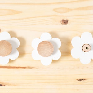 Handmade White Wood Daisy Knobs With Wood Petals In White [For Boho Bedroom or Nursery Dresser Décor]