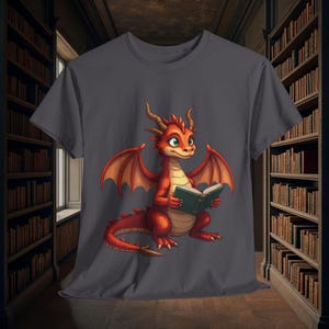 Book Dragon T-Shirt | Unique Dragon Reading Book Design for Fantasy Lovers | Perfect Gift for Readers and Dragon Fans