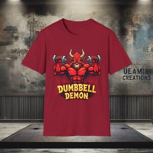 Dumbbell Demon T-Shirt - Funny Demon Gym Shirt | Unisex Powerlifting Tee | Beast Mode Workout Shirt | Unique Fitness Gift for Weightlifters