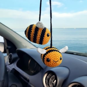 Crochet Bees Car Mirror Accessory, Car Hanging Accessories, Bee Interior Car Decor, Rear View Mirror Charm, Boho,  Car Charm Gift.