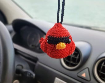 Crochet Cardinal Car Charm, Handmade Rear View Mirror Decor  Birthday Gift