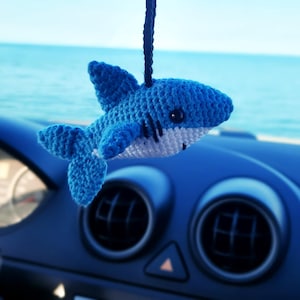 Crochet Shark, Car Rear View Hanging Accessories, Car Ornament, Car Hanging Charm Gift, Car Accessories For Women,  Independence Day Gift.