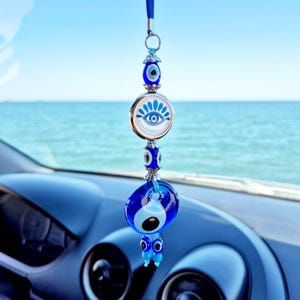 Handmade Evil Eye Car Charm or Keychain – Multi-Use Turkish Nazar Amulet – Car Mirror, Bag, Wall or Shelf Decor Gift