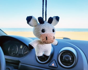 Cow Car Accessories, Rear View Mirror  Charm, Car Hanging Decor Bag Ornament, Gift For New Car, Handmade decorations