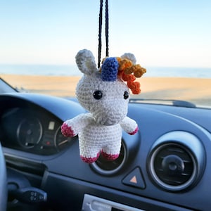 Crochet Unicorn, Car Accessories, Car Rear View Mirror Charm, Decor, Car Hanging Accessories, Car Ornament, Car İnterior Decor Gift.