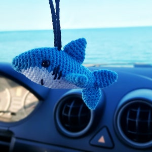 Shark Car Hanging Accessories, Cute Car Decor, Crochet Car Ornament, Crochet Sea Animal, New car Driver Gift, Keychain, Easter Gift.