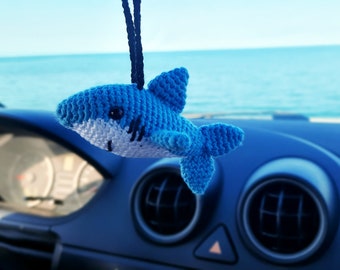 Shark Car Hanging Accessories, Cute Car Decor, Crochet Car Ornament, Crochet Sea Animal, New car Driver Gift, Keychain, Easter Gift.