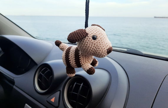 Cute Crochet Dog, Car Ornament, Car Rear View Mirror Hanging Decor