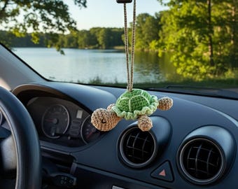Handmade Crochet Animal Rear View Mirror Charms - Cute Swinging Car Decor Accessories