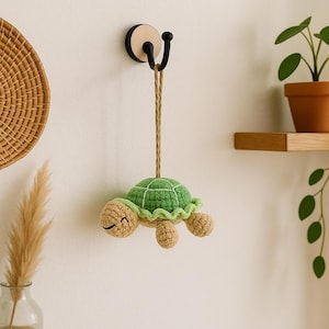 Handmade Crochet Turtle Car Charm – Cute Sea Turtle Ornament for Rearview Mirror, Bag Charm or Keychain Gift – Ocean Inspired  Decor.